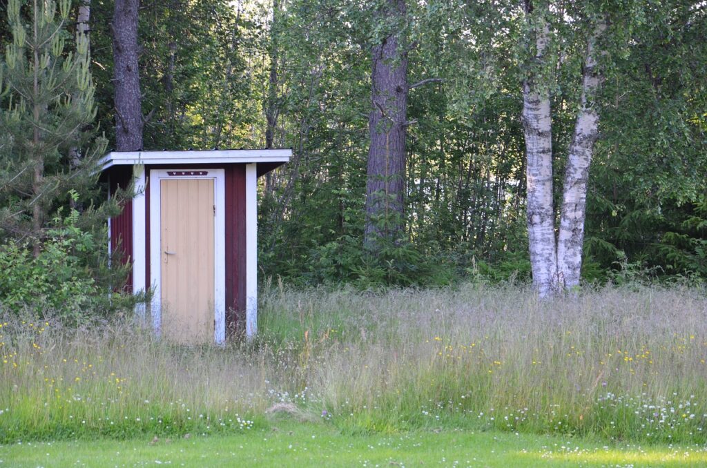 an outhouse near the forest